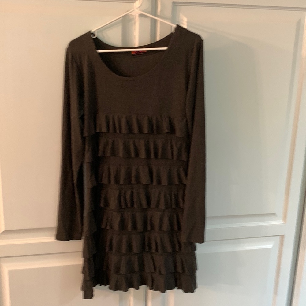 Boutique charcoal, gray dress with ruffles